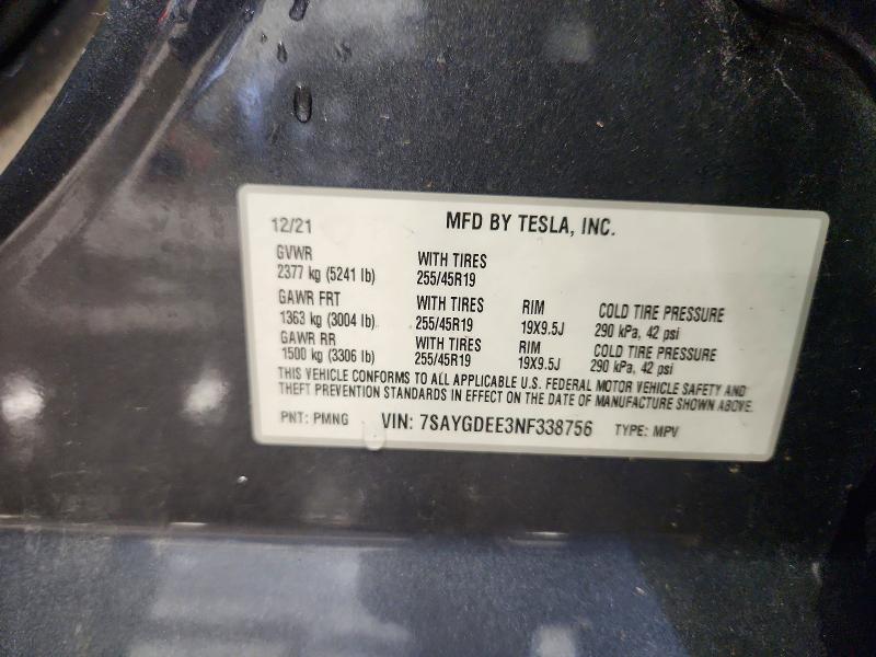 Продаж на аукціоні авто 2022 Tesla Model Y, vin: 7SAYGDEE3NF338756, номер лоту: 55154236