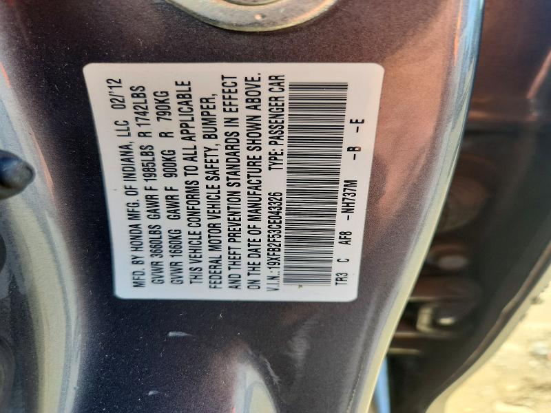 Aukcja sprzedaży 2012 Honda Civic, vin: 19XFB2F53CE043326, numer aukcji: 56523986