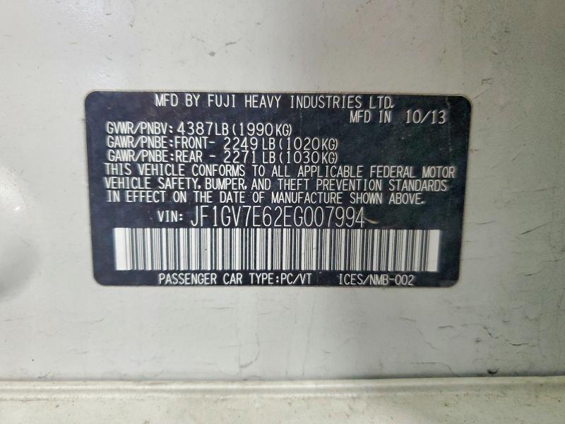 Продаж на аукціоні авто 2014 Subaru Impreza, vin: JF1GV7E62EG007994, номер лоту: 58926926