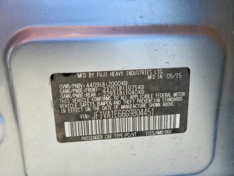 56188486 :رقم المزاد ، JF1VA1E66G9804451 vin ، 2016 Subaru Wrx مزاد بيع