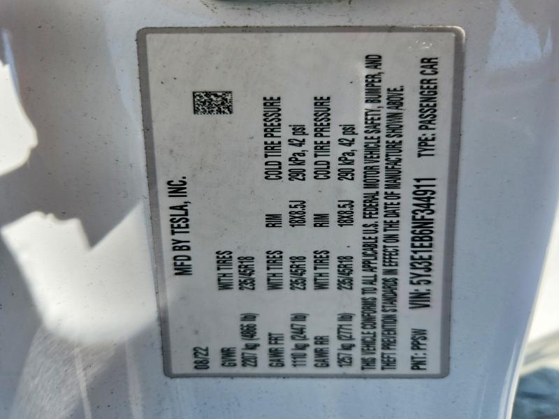 Продажа на аукционе авто 2022 Tesla Model 3, vin: 5YJ3E1EB6NF344911, номер лота: 57125796