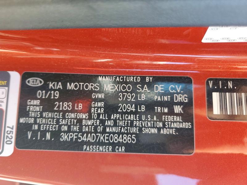 2019 Kia Forte მანქანა იყიდება აუქციონზე, vin: 3KPF54AD7KE084865, აუქციონის ნომერი: 56681346