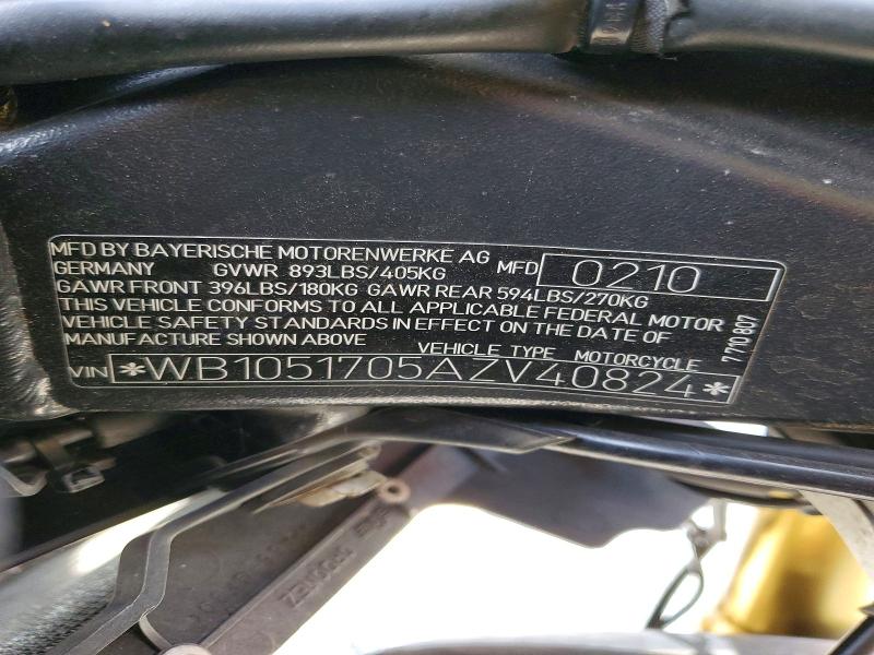 Aukcja sprzedaży 2010 Bmw S 1000, vin: WB1051705AZV40824, numer aukcji: 57021806