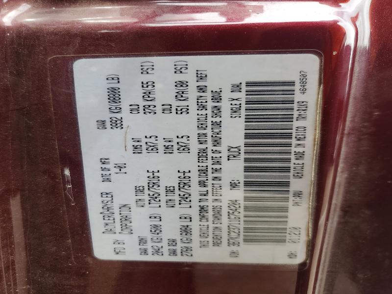 57087536 :رقم المزاد ، 3B7KC23711G754204 vin ، 2001 Dodge Ram 2500 مزاد بيع