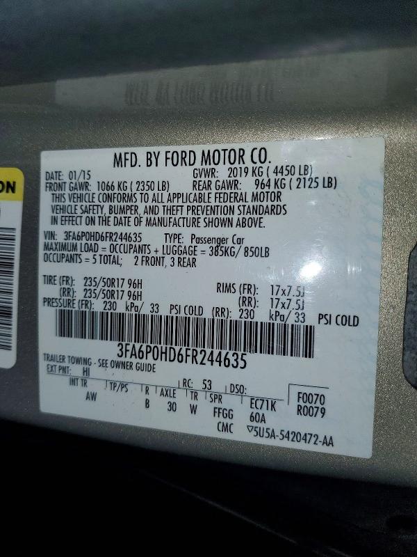 Aukcja sprzedaży 2015 Ford Fusion, vin: 3FA6P0HD6FR244635, numer aukcji: 58259146