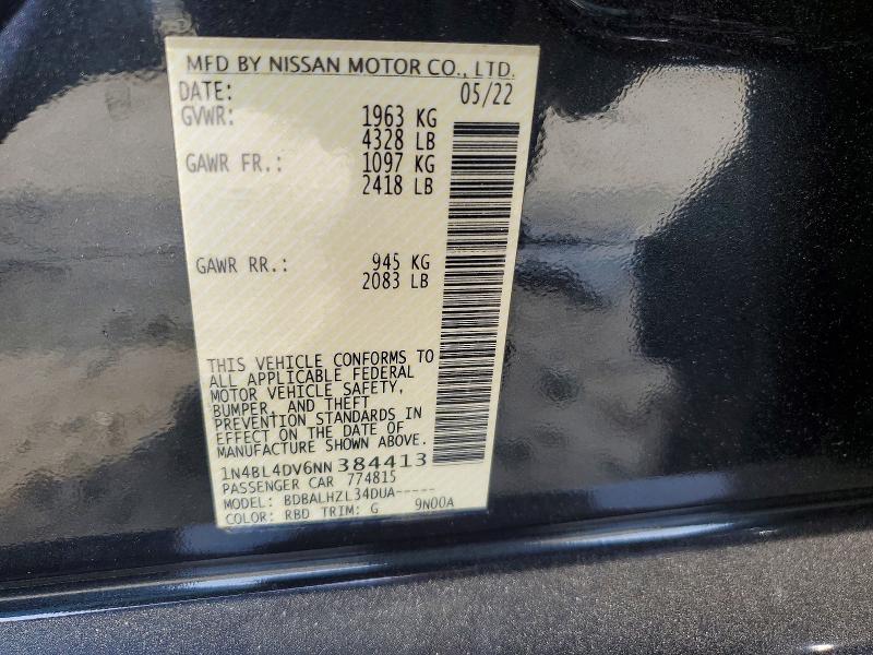 56850126 :رقم المزاد ، 1N4BL4DV6NN384413 vin ، 2022 Nissan Altima مزاد بيع