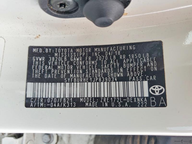 Продажа на аукционе авто 2018 Toyota Corolla, vin: 5YFBURHE1JP839034, номер лота: 56393306