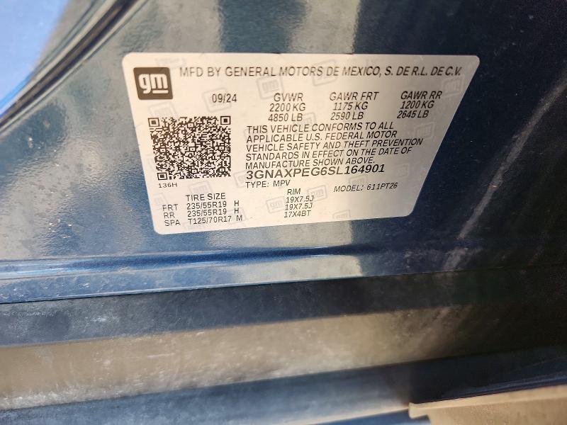 2025 Chevrolet Equinox მანქანა იყიდება აუქციონზე, vin: 3GNAXPEG6SL164901, აუქციონის ნომერი: 58118726