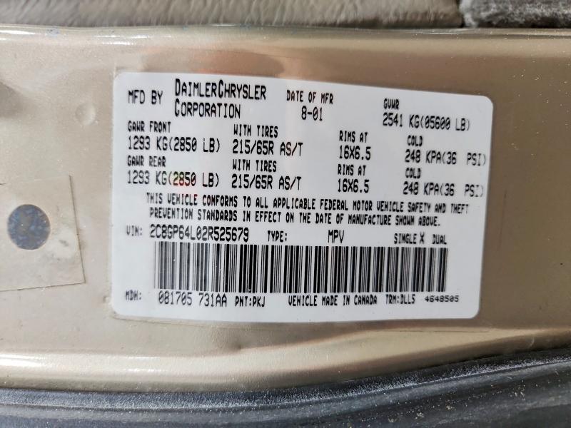 Продажа на аукционе авто 2002 Chrysler Town & Country, vin: 2C8GP64L02R525679, номер лота: 56156216