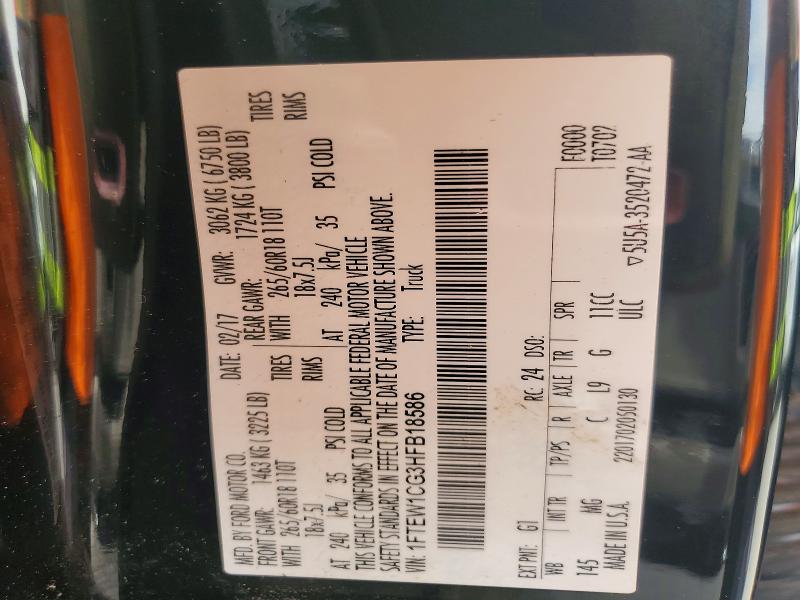 Продажа на аукционе авто 2017 Ford F150, vin: 1FTEW1CG3HFB18586, номер лота: 55582396
