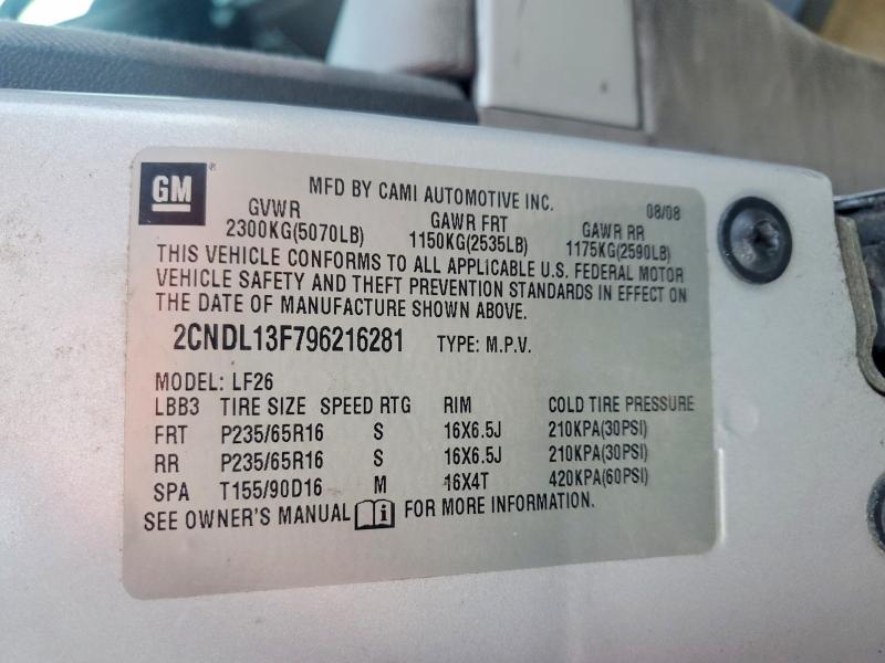 55694826 :رقم المزاد ، 2CNDL13F796216281 vin ، 2009 Chevrolet Equinox مزاد بيع