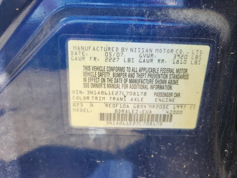 58748646 :رقم المزاد ، 3N1AB61E27L708178 vin ، 2007 Nissan Sentra مزاد بيع