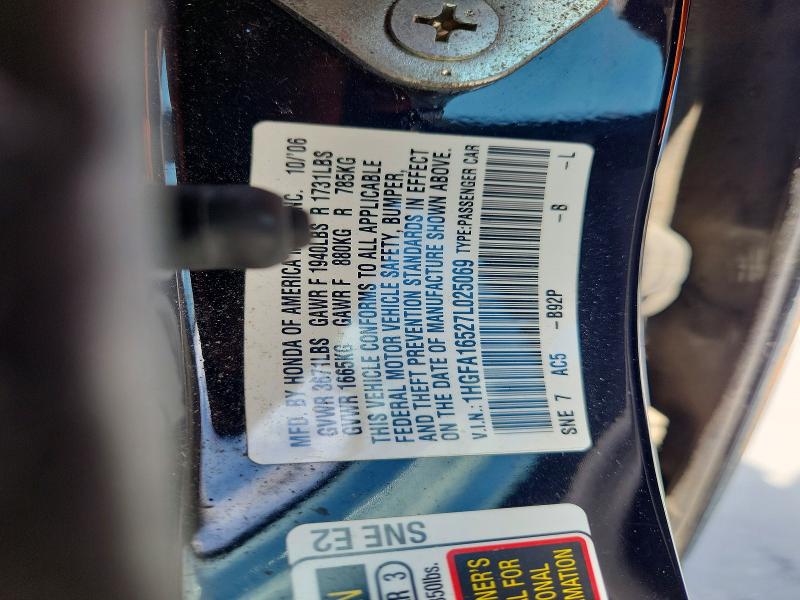 Продаж на аукціоні авто 2007 Honda Civic, vin: 1HGFA16527L025069, номер лоту: 57767596