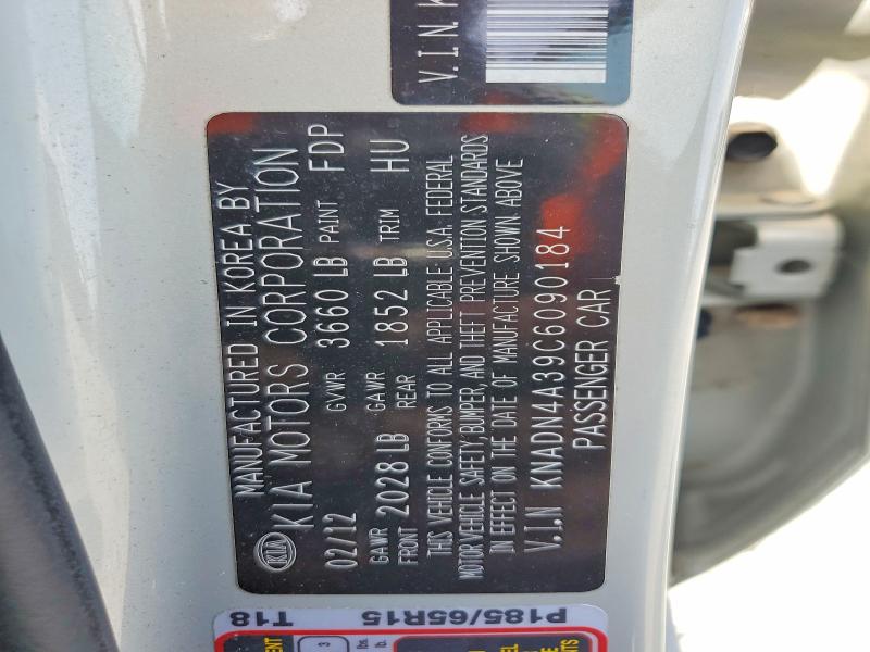58213806 :رقم المزاد ، KNADN4A39C6090184 vin ، 2012 Kia Rio مزاد بيع