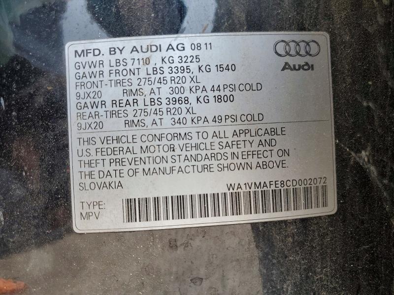 2012 Audi Q7 მანქანა იყიდება აუქციონზე, vin: WA1VMAFE8CD002072, აუქციონის ნომერი: 56412776