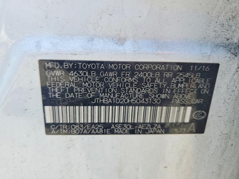 Aukcja sprzedaży 2017 Lexus Is, vin: JTHBA1D20H5043130, numer aukcji: 58604646