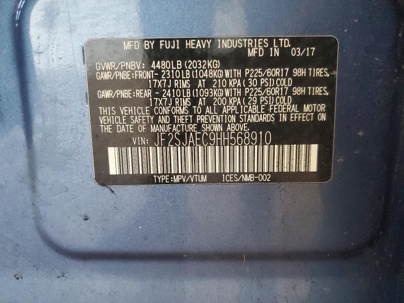 Продаж на аукціоні авто 2017 Subaru Forester, vin: JF2SJAEC9HH568910, номер лоту: 58814116