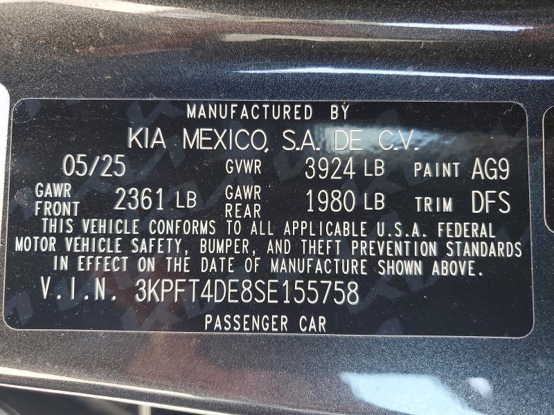 Продаж на аукціоні авто 2025 Kia K4, vin: 3KPFT4DE8SE155758, номер лоту: 56614156