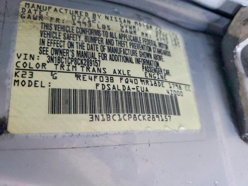 2012 Nissan Versa მანქანა იყიდება აუქციონზე, vin: 3N1BC1CP8CK289157, აუქციონის ნომერი: 56358836