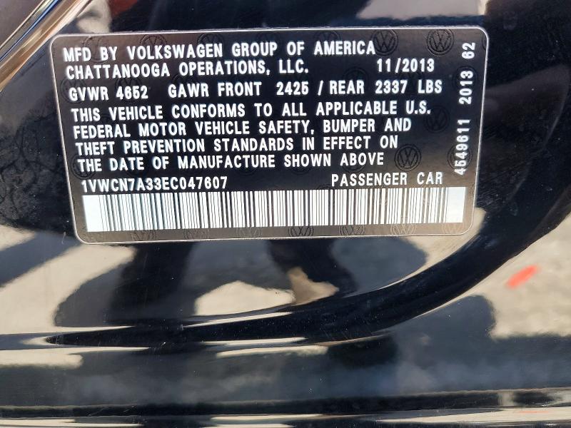 Aukcja sprzedaży 2014 Volkswagen Passat, vin: 1VWCN7A33EC047607, numer aukcji: 58311056