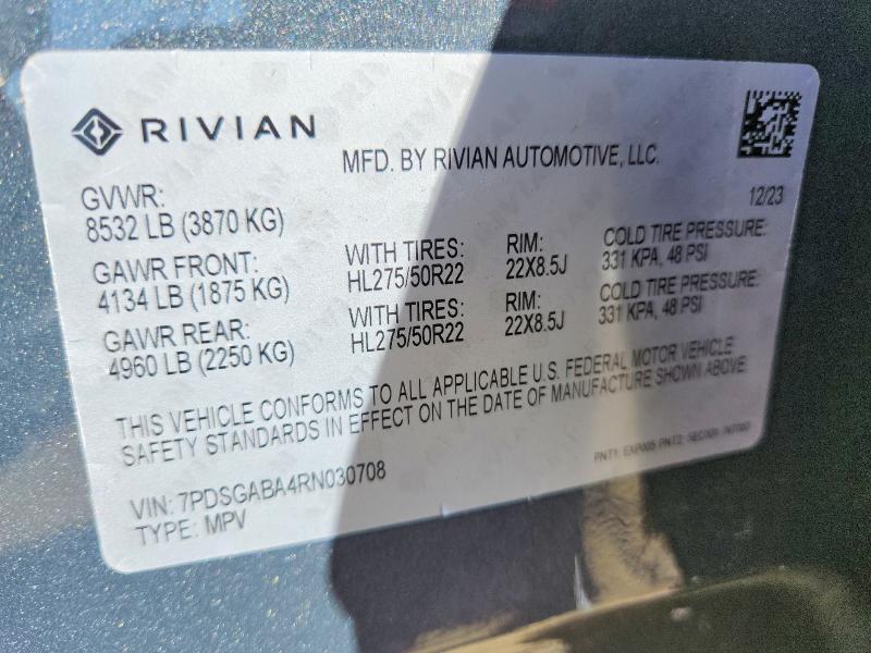 Продажа на аукционе авто 2024 Rivian R1s, vin: 7PDSGABA4RN030708, номер лота: 57002356