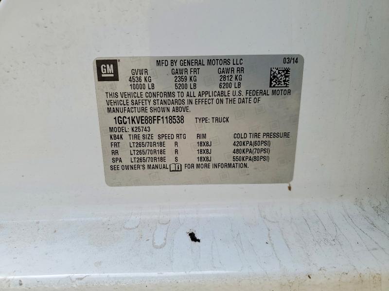 55419046 :رقم المزاد ، 1GC1KVE88FF118538 vin ، 2015 Chevrolet Silverado مزاد بيع