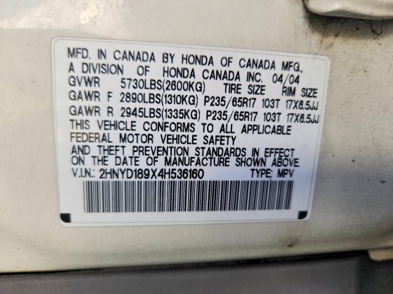 Продажа на аукционе авто 2004 Acura Mdx, vin: 2HNYD189X4H536160, номер лота: 56332316