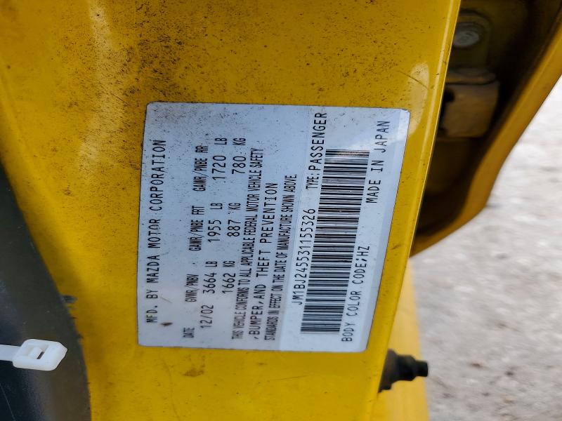 2003 Mazda Protege მანქანა იყიდება აუქციონზე, vin: JM1BJ245531155326, აუქციონის ნომერი: 58720756