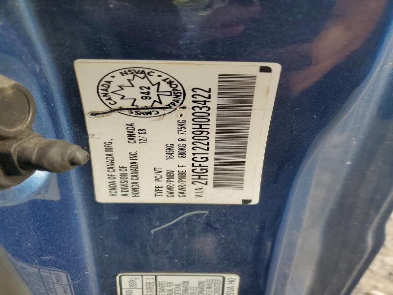 50271036 :رقم المزاد ، 2HGFG12209H003422 vin ، 2009 Honda Civic مزاد بيع
