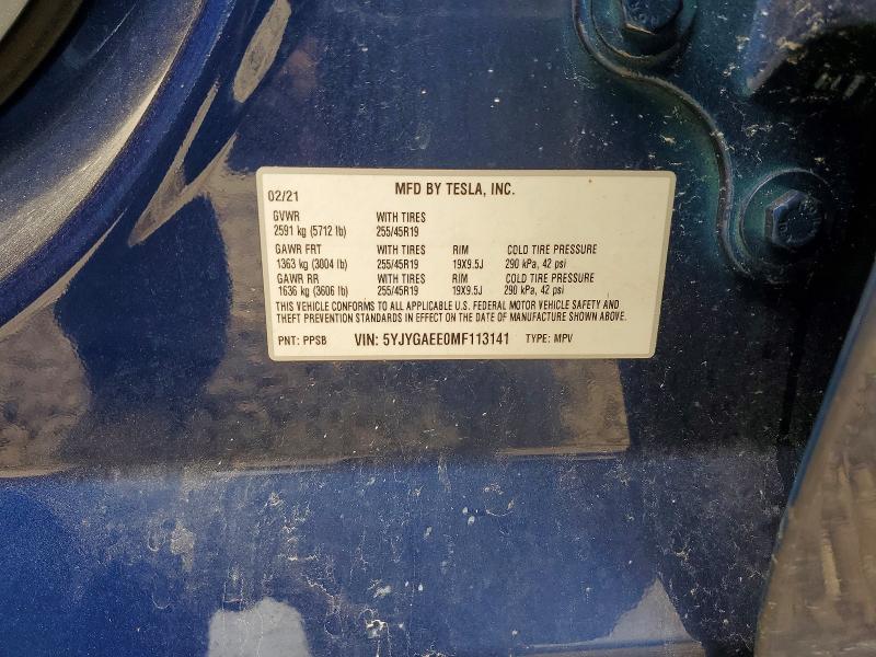 Aukcja sprzedaży 2021 Tesla Model Y, vin: 5YJYGAEE0MF113141, numer aukcji: 58569546