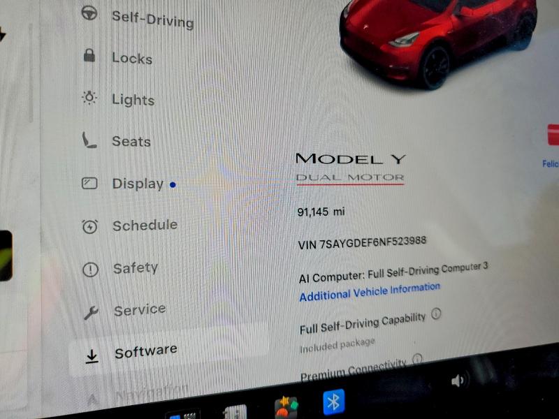 54694306 :رقم المزاد ، 7SAYGDEF6NF523988 vin ، 2022 Tesla Model Y مزاد بيع