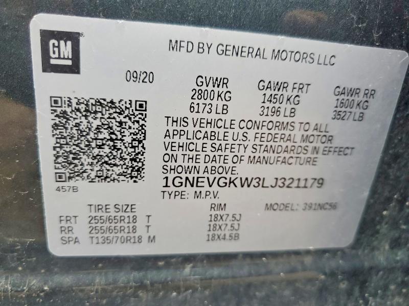 Aukcja sprzedaży 2020 Chevrolet Traverse, vin: 1GNEVGKW3LJ321179, numer aukcji: 57856526