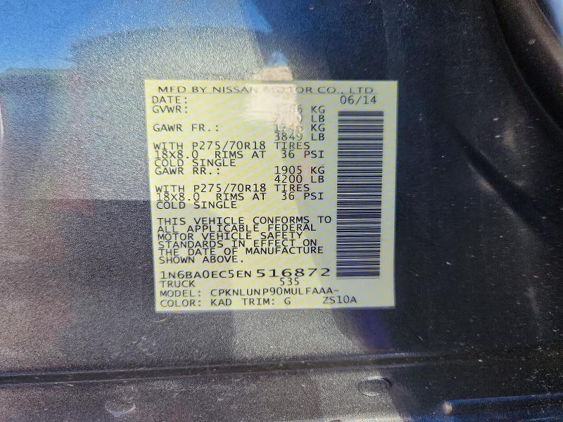 Aukcja sprzedaży 2014 Nissan Titan, vin: 1N6BA0EC5EN516872, numer aukcji: 57661796