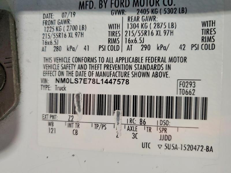 58123016 :رقم المزاد ، NM0LS7E78L1447578 vin ، 2020 Ford Transit Connect مزاد بيع