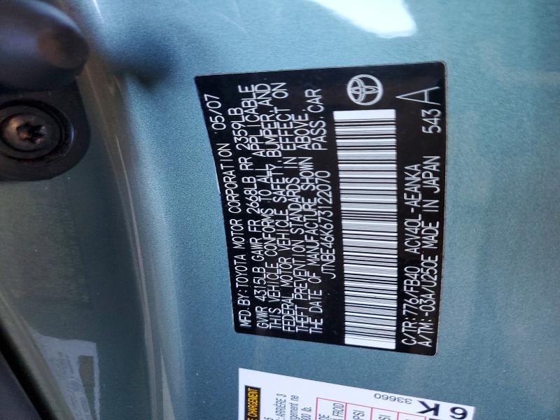 Aukcja sprzedaży 2007 Toyota Camry, vin: JTNBE46K673122070, numer aukcji: 56895046