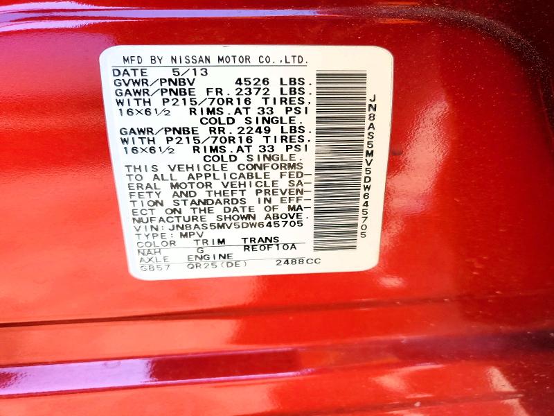 2013 Nissan Rogue მანქანა იყიდება აუქციონზე, vin: JN8AS5MV5DW645705, აუქციონის ნომერი: 57627616