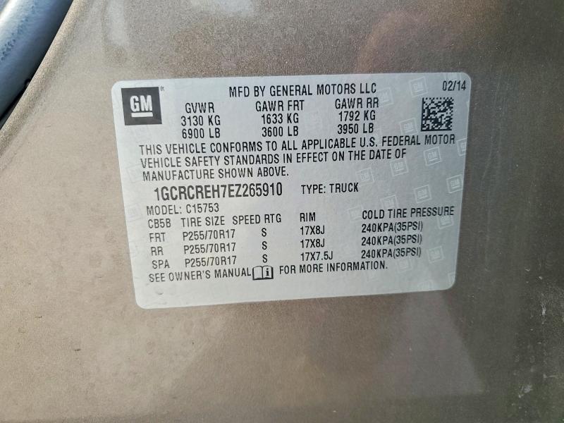 55858086 :رقم المزاد ، 1GCRCREH7EZ265910 vin ، 2014 Chevrolet Silverado مزاد بيع
