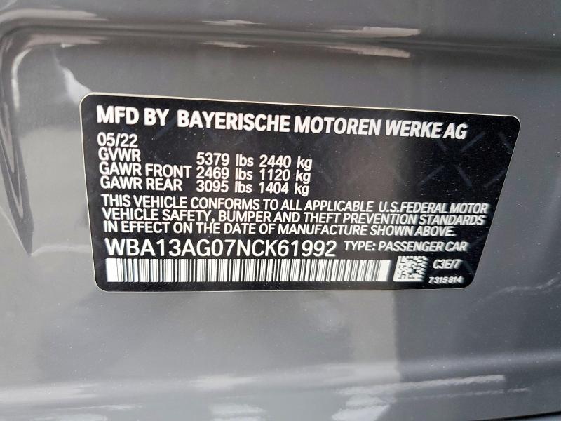 Aukcja sprzedaży 2022 Bmw 530e, vin: WBA13AG07NCK61992, numer aukcji: 58995806