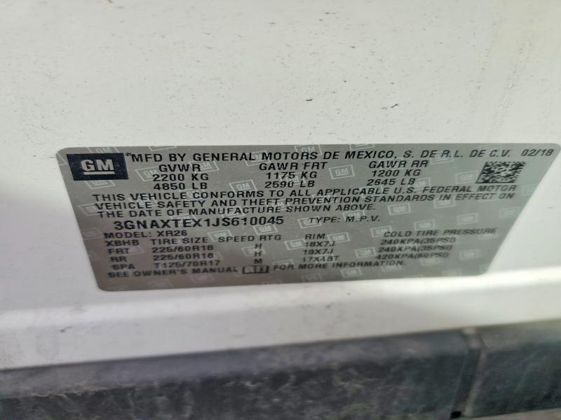 Aukcja sprzedaży 2018 Chevrolet Equinox, vin: 3GNAXTEX1JS610045, numer aukcji: 57386626