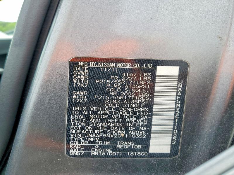 53928556 :رقم المزاد ، JN8AF5MV2CT110352 vin ، 2012 Nissan Juke مزاد بيع