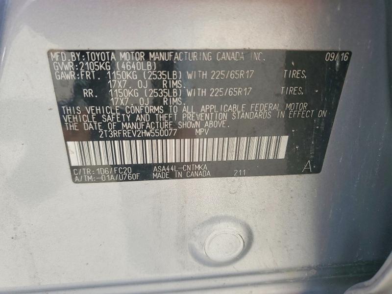 2017 Toyota Rav4 მანქანა იყიდება აუქციონზე, vin: 2T3RFREV2HW550077, აუქციონის ნომერი: 57890916