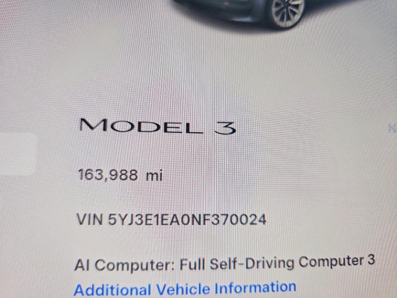58396256 :رقم المزاد ، 5YJ3E1EA0NF370024 vin ، 2022 Tesla Model 3 مزاد بيع