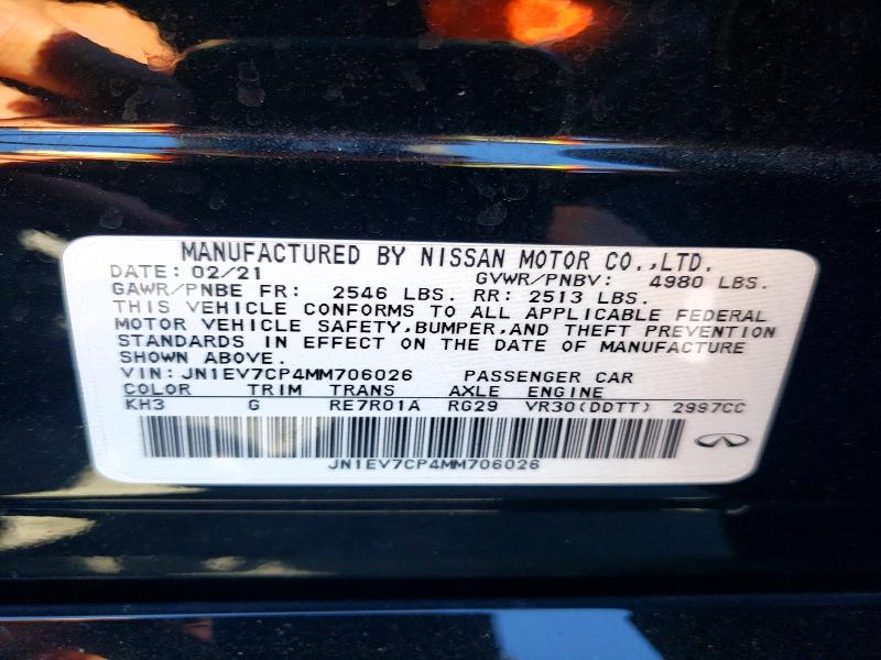 Aukcja sprzedaży 2021 Infiniti Q50, vin: JN1EV7CP4MM706026, numer aukcji: 56693826