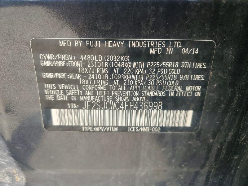 Продажа на аукционе авто 2015 Subaru Forester, vin: JF2SJCWC4FH436998, номер лота: 55954436