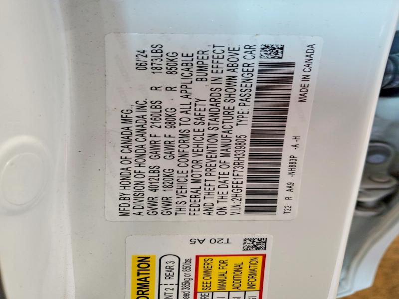 Продаж на аукціоні авто 2024 Honda Civic, vin: 2HGFE1F73RH339805, номер лоту: 58549946