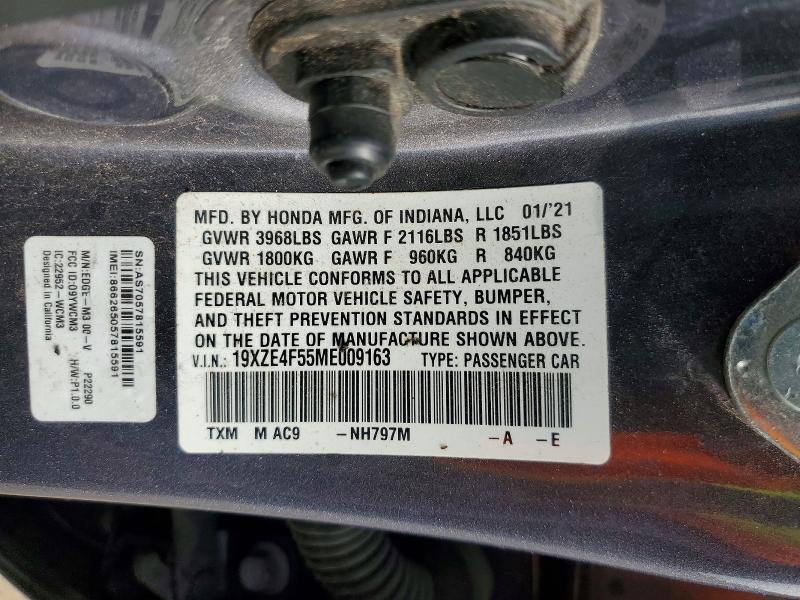 55959586 :رقم المزاد ، 19XZE4F55ME009163 vin ، 2021 Honda Insight مزاد بيع