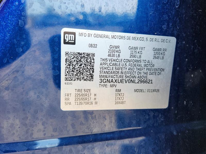 Aukcja sprzedaży 2022 Chevrolet Equinox, vin: 3GNAXUEV0NL296621, numer aukcji: 59161186