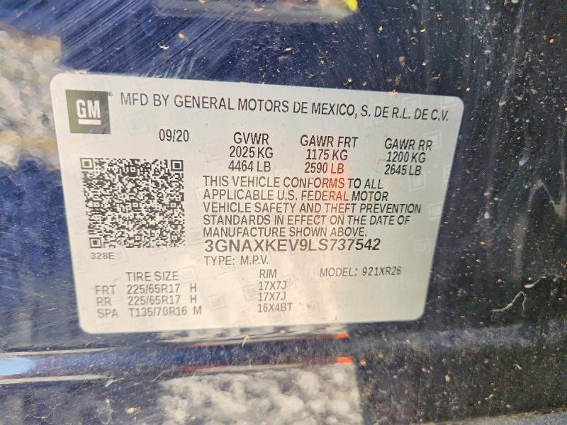 Продажа на аукционе авто 2020 Chevrolet Equinox, vin: 3GNAXKEV9LS737542, номер лота: 55912786