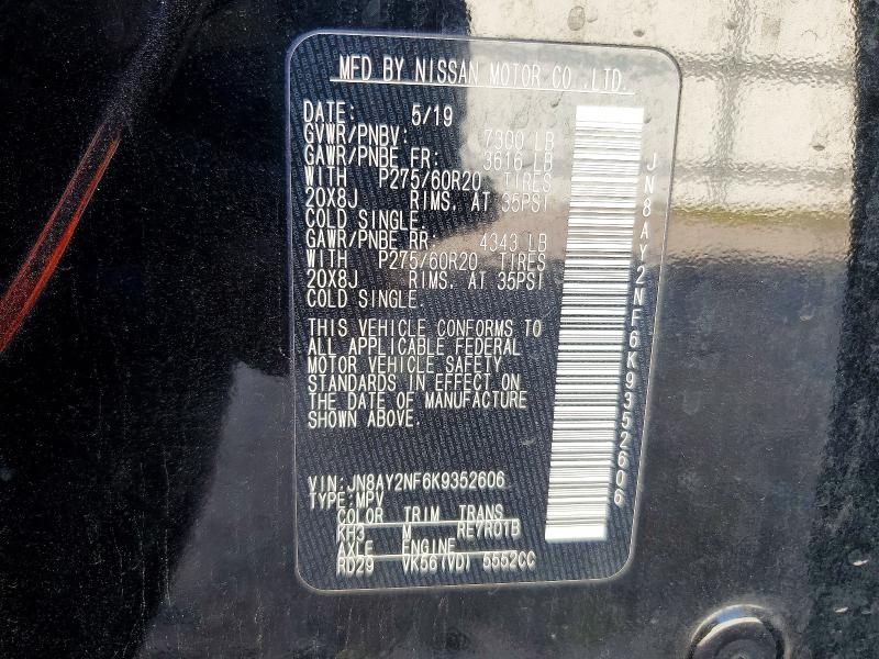 2019 Nissan Armada მანქანა იყიდება აუქციონზე, vin: JN8AY2NF6K9352606, აუქციონის ნომერი: 59158916
