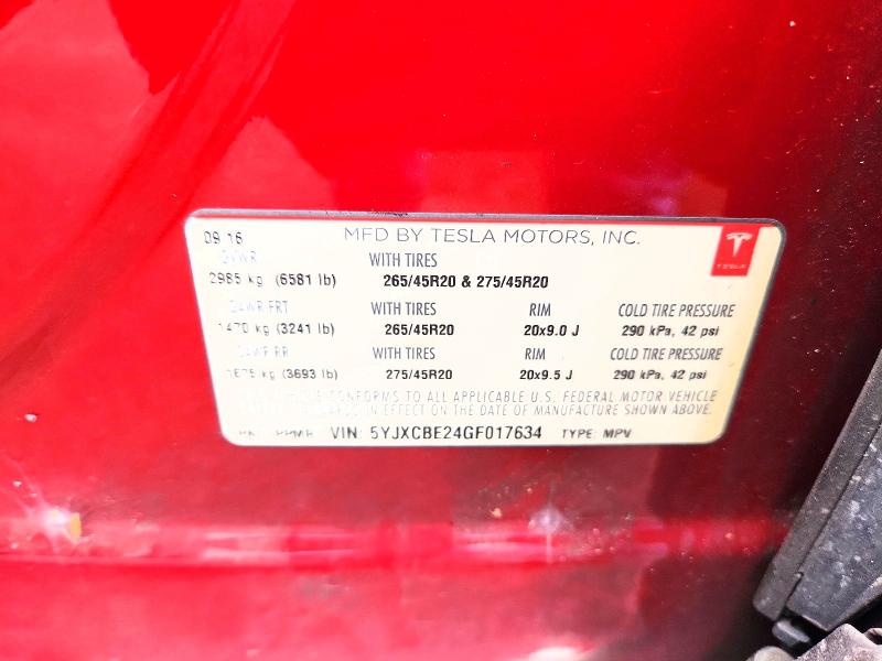 2016 Tesla Model X მანქანა იყიდება აუქციონზე, vin: 5YJXCBE24GF017634, აუქციონის ნომერი: 56185056